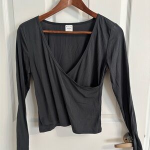 Athleta Charcoal Long Sleeve Wrap Top
